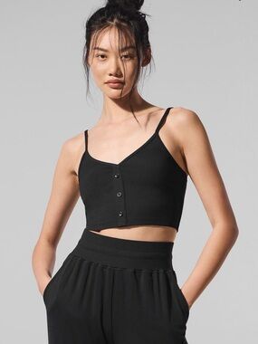 ALO Yoga Black ribbed delicate lounge crop tank